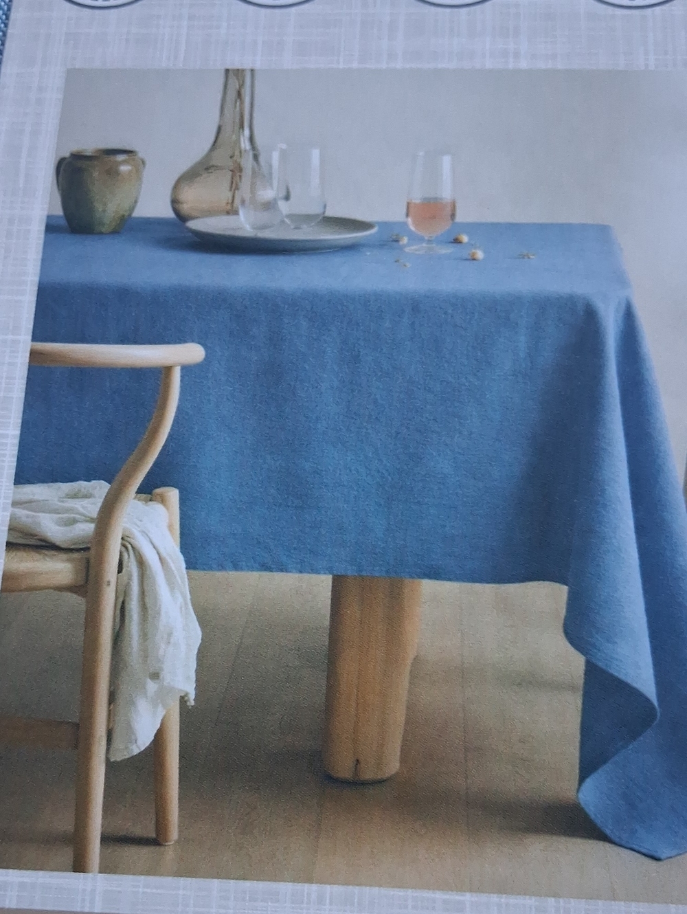 Textured Blue Linen Tablecloth — Natural Draped Style